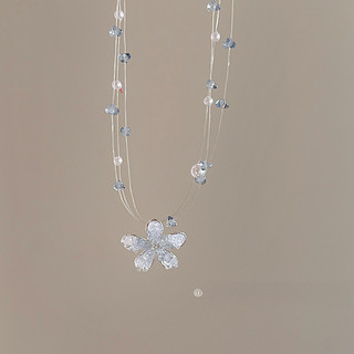Vòng cổ mặt dây chuyền nhiều lớp hoa ngọc trai pha lê thủy tinh, dây chuyền xương đòn nhỏ và tươi mát, đa năng