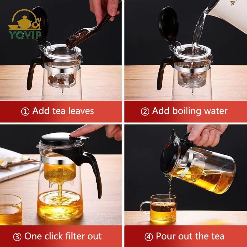 YOVIP Ấm trà thủy tinh dày chịu nhiệt kèm lọc, dùng cho trà thơm, homeware VN