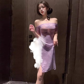 Bộ Đồ Ngủ Nữ Ren Trong Suốt Sườn Xám Màu Tím - Thiết Kế Cao Cấp và Thoải Mái