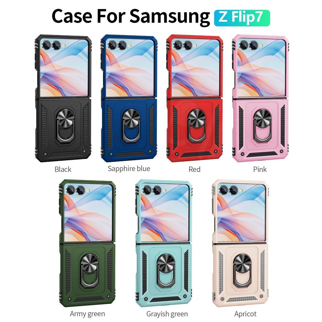 Thích Hợp Cho Samsung Galaxy ZFlip7 Vỏ Cứng Chống Sốc Hỗ Trợ Vòng Xe Ô Tô Từ Tính Vỏ Điện Thoại Cho ZFlip 7 5 6 4 3 5G Giá Đỡ Vỏ Bảo Vệ