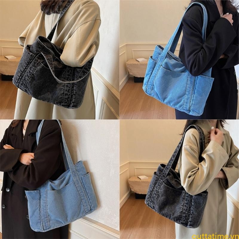 Túi sát nách nữ phong cách, hợp thời trang, dung tích lớn, chất liệu denim, phù hợp đi làm, mua sắm