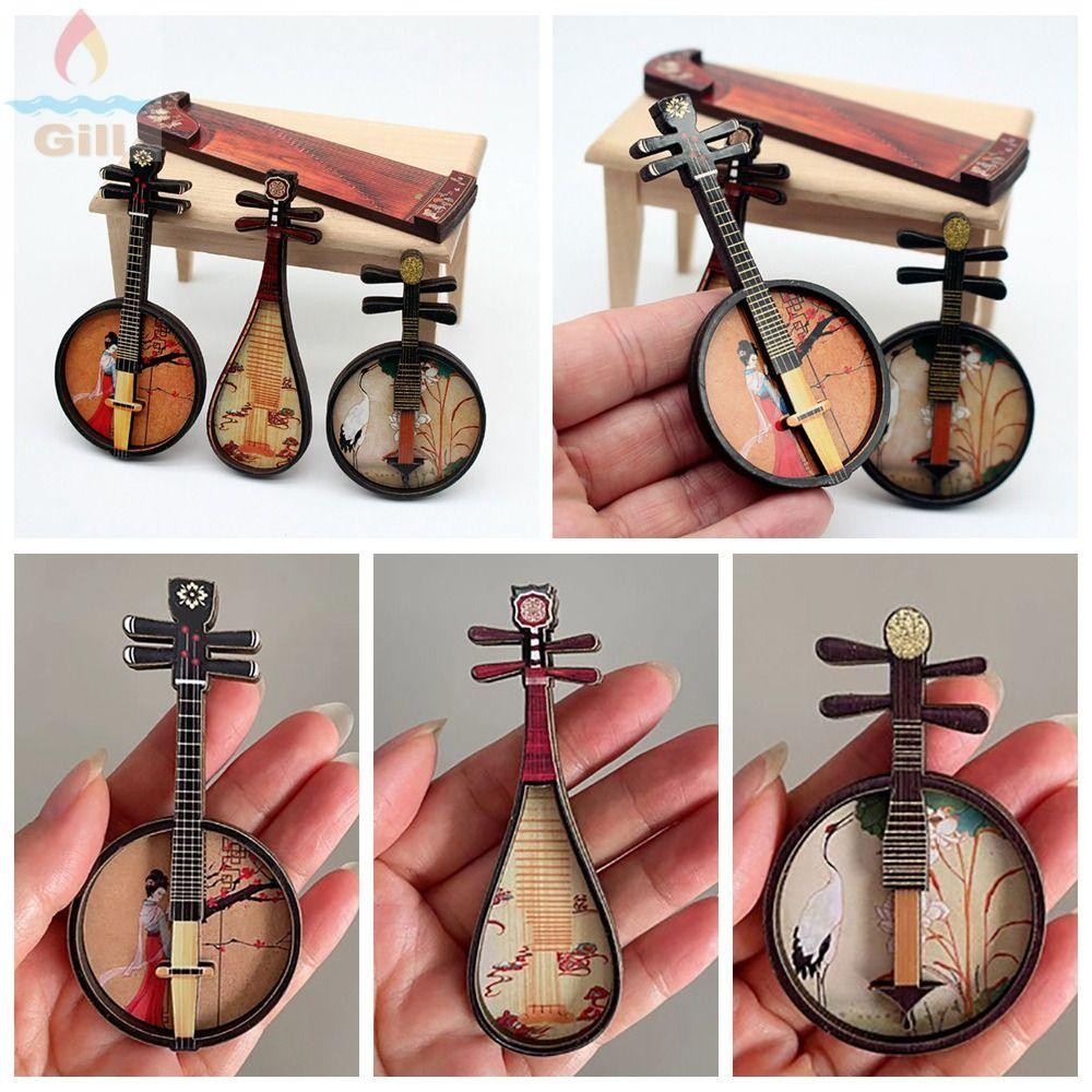 Nhạc cụ nhà búp bê GILL, 1 / 6 1 / 12 Gỗ Nhạc cụ cổ điển Trung Quốc, Đạo cụ ảnh nhiều màu Mô hình cảnh thu nhỏ Guzheng Pipa