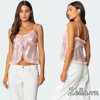 Áo Camisole Sequin Phối Spaghetti Strap Dành Cho Nữ, Phù Hợp Mùa Hè