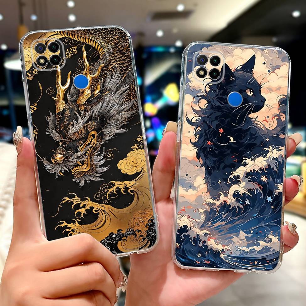 Dành Cho Redmi 9C Ốp Lưng Trong Suốt Thẩm Mỹ Mèo Dễ Thương Thời Trang Hoa Sơn Mát M2006C3MG M2006C3MT