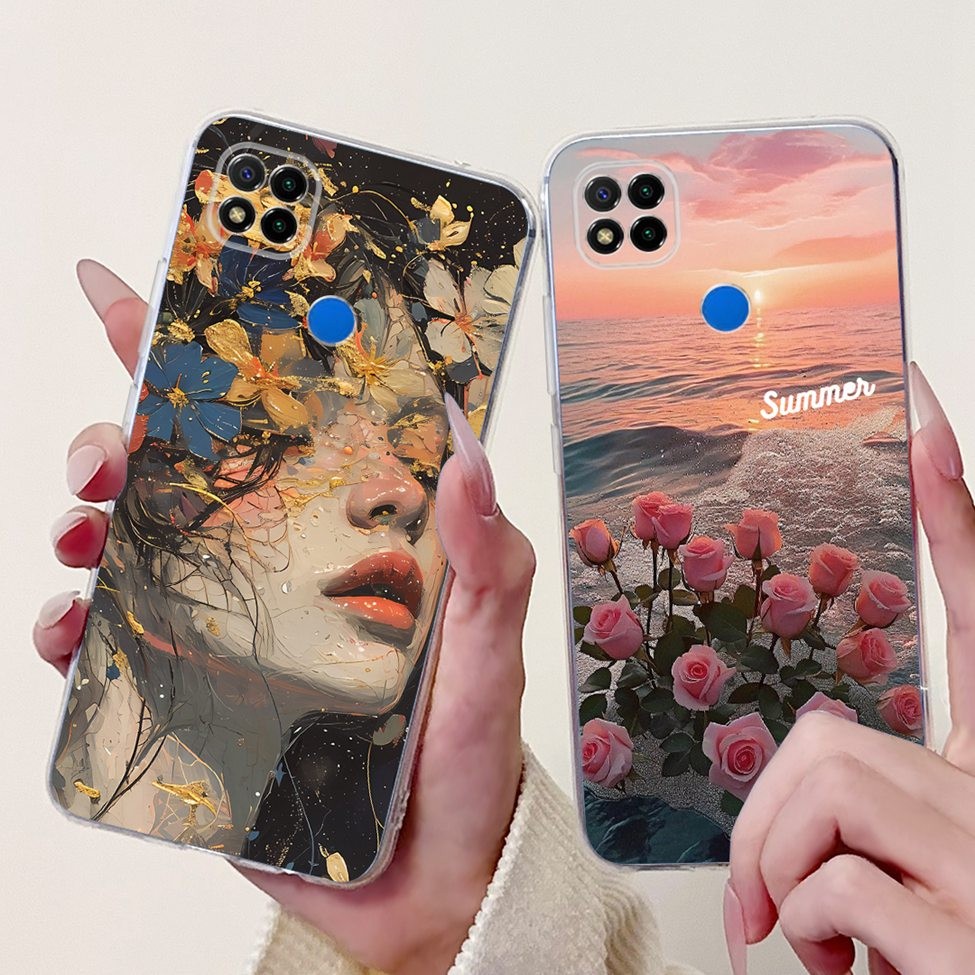 Dành Cho Redmi 9C Ốp Lưng Trong Suốt Thẩm Mỹ Mèo Dễ Thương Thời Trang Hoa Sơn Mát M2006C3MG M2006C3MT