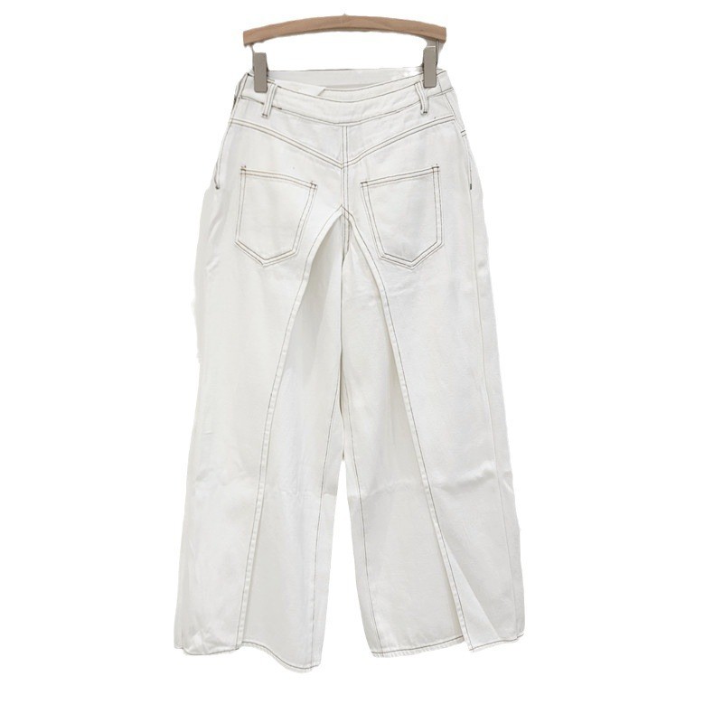 Thời Trang Retro Tích Cực Âm Hai Cánh Giải Cấu Trúc Khâu Quần Jean Nữ Thiết Kế Đường Phố Cao Cấp Quần Dài