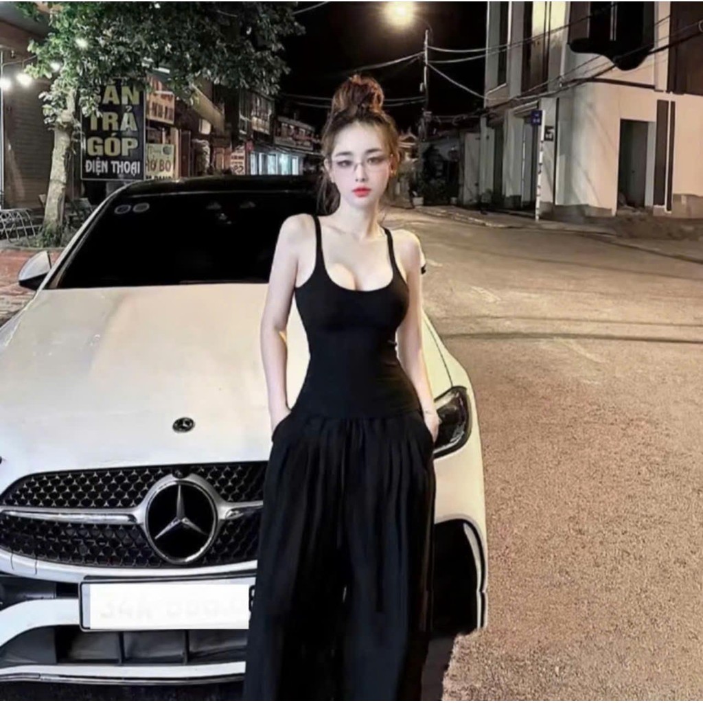 SÉT bộ áo ba lỗ+quần suông bồng bí chất đũi mát TOP nữ