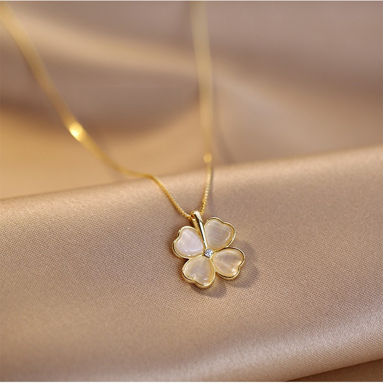 Vòng cổ cỏ ba lá opal cho nữ, mặt dây chuyền bền màu