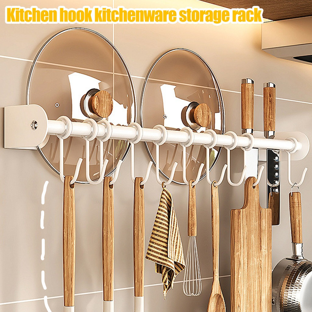 Tiết kiệm không gian 1 cái Giá móc nhà bếp - Đường sắt lưu trữ dụng cụ treo tường - Thớt Board Pot Cover Holder