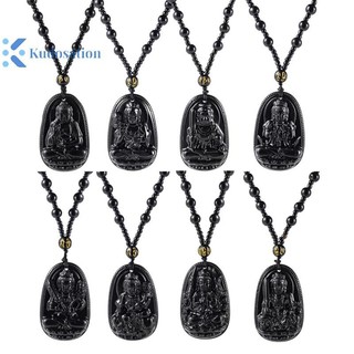 Kudosation Obsidian Đá Phật Hạt Dây Xích Vòng Cổ Bắt chước Ngọc Phật Giáo Bồ Tát Bùa Hộ Mệnh Talisman Trang Sức Dành Cho Nữ Bảo Vệ May Mắn