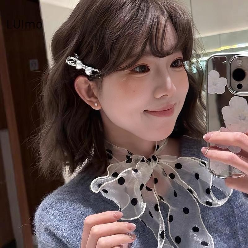 Khăn ren lưới chấm bi thời trang cho nữ mùa hè, kèm dây ruy băng