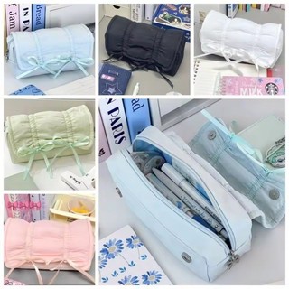 Nơ Dây Rút Túi Bút Màu Trơn Canvas Hộp Đựng Bút Chì Dung Tích Lớn Văn Phòng Phẩm Túi Bảo Quản Học Sinh Quay Lại Trường Phụ Kiện