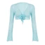 PCF * Thanh Lịch Ren Hoa Shrug Chống Nắng loe Tay Áo Mùa Hè Dây Buộc Mặt Trước Màu Trơn Crop Cardigan Cho Wo