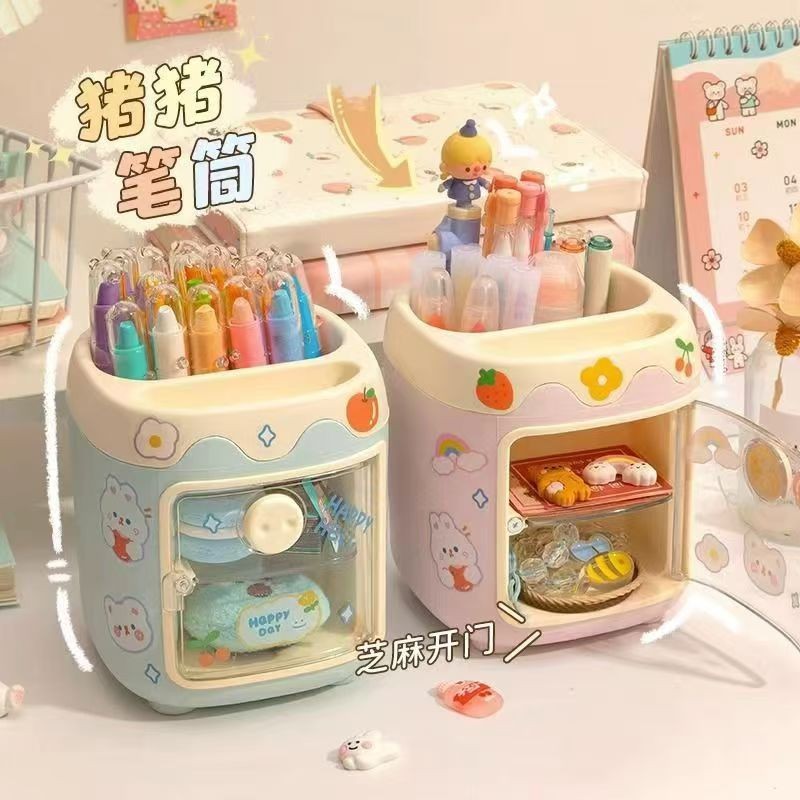 Lưu Trữ Xô Văn Phòng Phẩm Cô Gái Dễ Thương Để Bàn Sinh Viên Dung Tích Lớn Ống Bảo Quản Trẻ Em Bút Dễ Thương Heo Con Bán Buôn