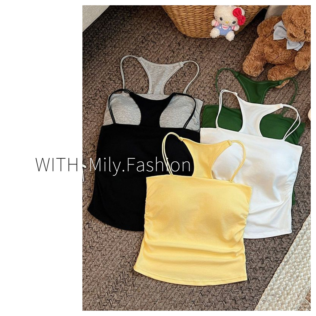 Milyfashion Pure Desire Dây Đeo Đẹp Miếng Lót Ngực Sling Mùa Hè Xếp Ly Mỏng Hơn Nhìn Bên Ngoài Mặc Ngắn Top Không Tay Quần Áo Nữ