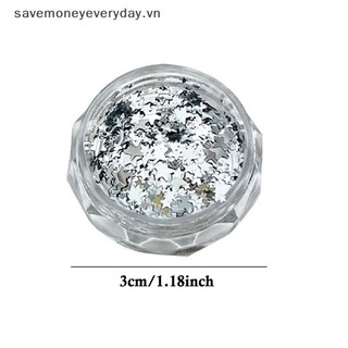 [savemoneyeveryday] 1 Hộp 3D Trái Tim Tròn Ngôi Sao Móng Tay Nghệ Thuật Quyến Rũ Sequin Nail Art Flake Bạc Sáng Bóng Quyến Rũ Phụ Kiện [vn]