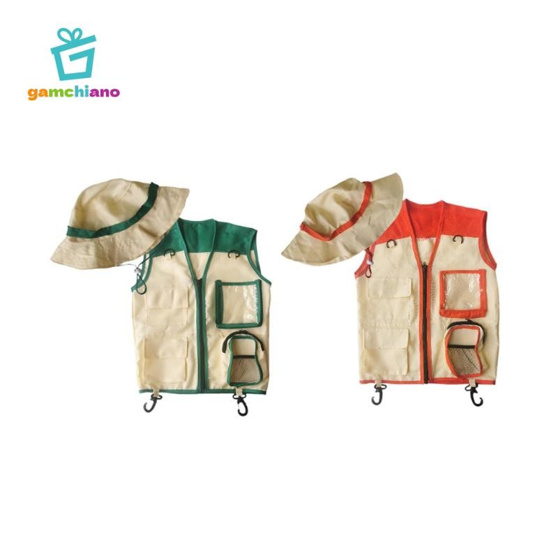 Gamchiano Trẻ Em Explorer Vest Và Mũ Hàng Hóa Áo Vest Và Mũ Cho Bé Trai Bé Gái Trẻ Em Trang Phục Cho Công Viên Ranger Cổ Sinh Vật Học Câu Cá Cắm Trại