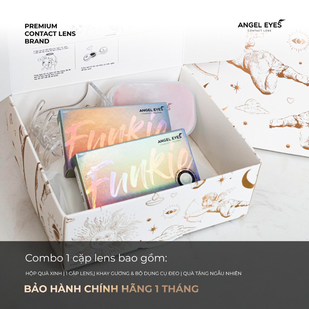 [HÀNG MỚI VỀ] Kính áp tròng xám tây tự nhiên Funkie  Angel Eyes | Lens cận màu xám đường kính nhỏ  12.8mm có độ cận 0-8