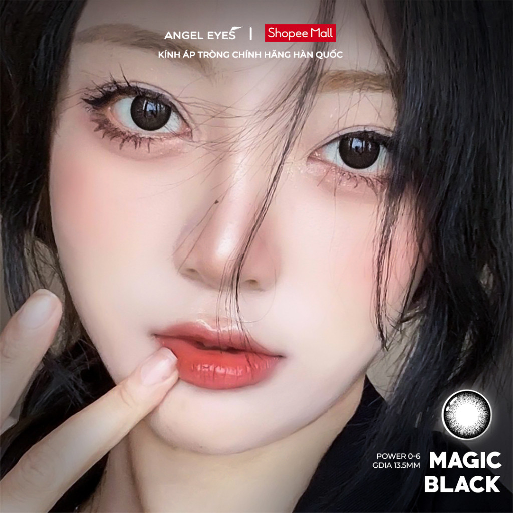 [HÀNG MỚI VỀ] Lens giãn tròng màu đen tự nhiên có độ 0-6 Magic BlackAngel Eyes, kính giãn tròng hiệu ứng giãn 14.5