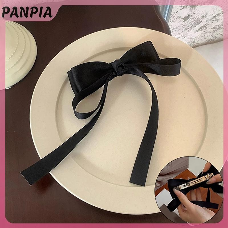 PANPIA-Satin Nơ Kẹp Tóc Tính Khí Mũ Màu Trơn Ngọc Trai Kẹp Tóc Cho Nữ Bé Gái Đuôi Ngựa Phụ Kiện Tóc