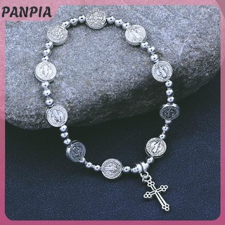 PANPIA-Retro Màu Bạc Thánh Biểu Tượng Tôn Giáo Chúa Giêsu Thánh Giá Đính Hạt Vòng Tay Công Giáo Cơ Đốc Trang Sức Mân Côi Quà Tặng