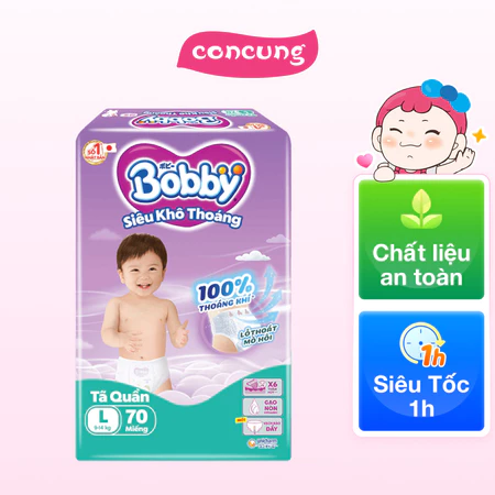 Tã quần Bobby size L, 70 miếng (giao bao bì ngẫu nhiên)