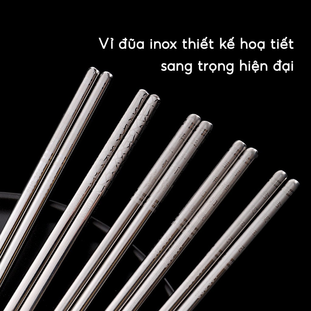Đũa inox 304 kháng khuẩn chống ẩm mốc Vỉ 5 đôi đũa ăn cơm nấu ăn Nhật Bản chống trơn trượt