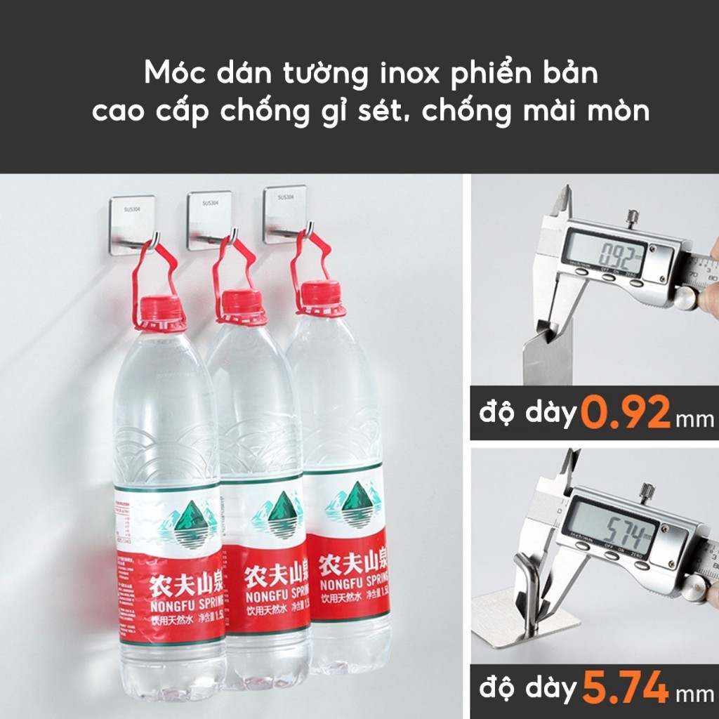 COMBO 5 Móc dán tường chịu lực inox 304 Móc treo đồ đa năng quần áo đồ dùng tiện ích