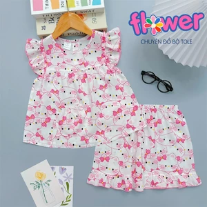 Bộ tole lanh bé gái tay cánh tiên cuốn biên màu, quần ngắn 10-42kg - Đồ bộ tole Flower