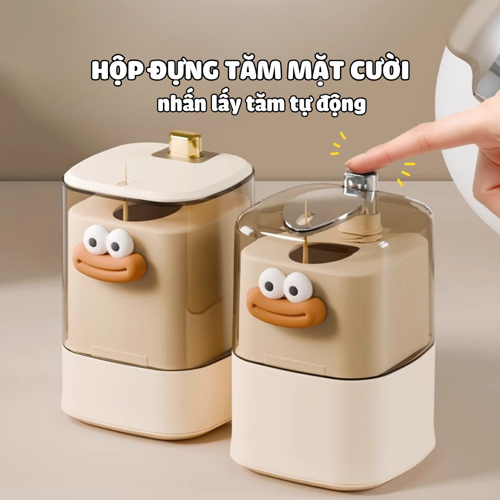 Hộp Đựng Tăm Tự Động Thông Minh Thiết Kế Mặt Cười Ngộ Nghĩnh, Hộp Tăm Có Nắp Chống Bụi DINO