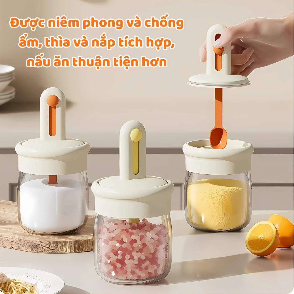Lọ Đựng Gia Vị Thủy Tinh Trong Suốt Nắp Kín Bảo Quản Tốt, Hũ Đựng Gia Vị Kèm Muỗng Tiện Lợi DINO