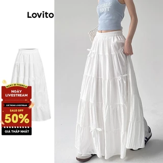 Lovito Váy lãng mạn Nơ trơn xếp nếp Váy xếp nếp cho nữ L98AD095