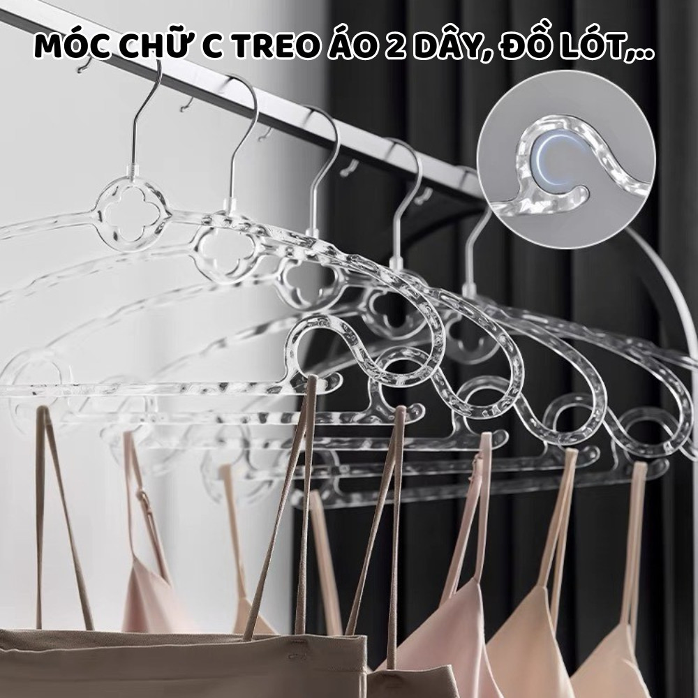 Móc Treo Quần Áo Combo 10 Chiếc Chống Trượt Vân Kim Cương Trong Suốt Sang Chảnh, Mắc Áo Xoay 360
