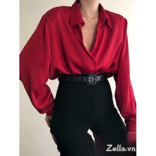 Áo Sơ Mi Nữ Màu Trơn Nút Xuống Áo Sơ Mi Tay Dài