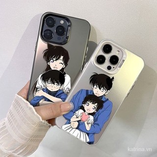 Ốp điện thoại di động màu bạc mẫu cặp đôi Thám tử Conan Shinichi Xiaolan dùng cho IPhone 11 13 14 15 ProMax 12 PRO 14 15 plus XR XSMAX 7 8PLUS SE QYJS Ốp Cứng chống rơi Vỏ bảo vệ điện thoại TPU W0EC