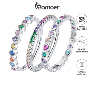 Nhẫn BAMOER SCR714/ BSR168/ SCR697 bạc 925 đính đá zircon màu sắc cầu vồng làm quà tặng dành cho nữ