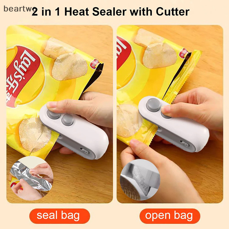 < Beartwo > 1 Máy Niêm Phong Có Thể Sạc Lại 2 Trong 1 Túi Niêm Phong Nhiệt Túi Bảo Quản Gói Nhựa Snack Sealer Cầm Tay Giữ Nhiệt Cho Thực Phẩm Đẹp