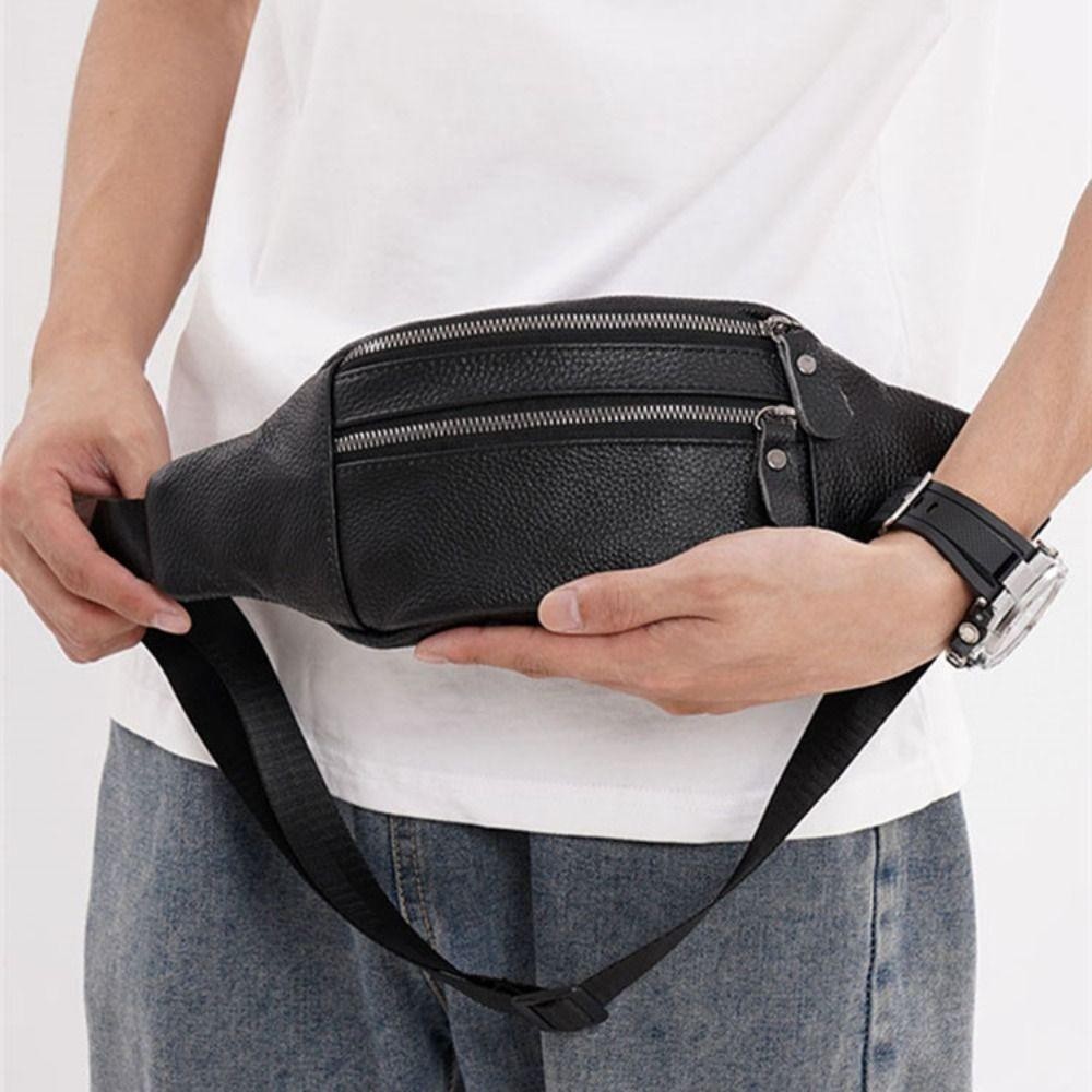 Túi thắt lưng nam HOBBYIN, Túi điện thoại du lịch nhiều lớp bằng da PU, Gói ví thắt lưng có dây kéo chống nước dung tích lớn đa chức năng