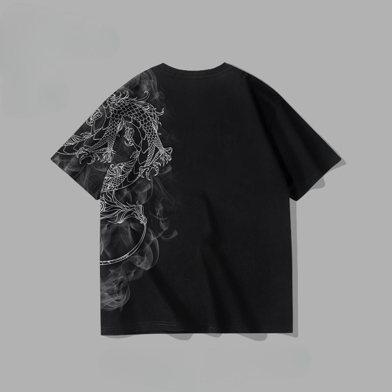 Chinese Style Trendy Dragon T-shirt Men's Loose plus Size Casual Short-Sleeved Top Fashion All-Match T-shirt Breathable Quick-Drying