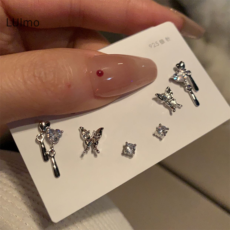 Luimo 6 Nữ Bạc Kim Cương Giả Tình Yêu Bông Tai Phong Cách Hàn Quốc Thời Trang Punk Bông Tai Trang Sức Bộ Quà Tặng SBS