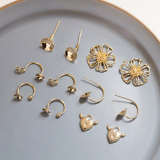 Khuyên tai hình chữ C mạ vàng đồng 18K giữ màu sắc hoa đơn giản DIY trang sức thủ công phụ kiện khuyên tai
