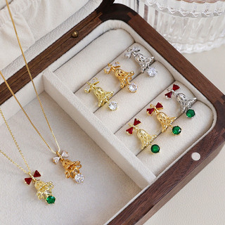 Đồng Clad Màu Vàng Giữ Kẻ Sọc Zirconium Giáng Sinh Series Chuông Mặt Dây Chuyền DIY Handmade Trang Sức Vòng Tay Vòng Cổ Bông Tai Phụ Kiện