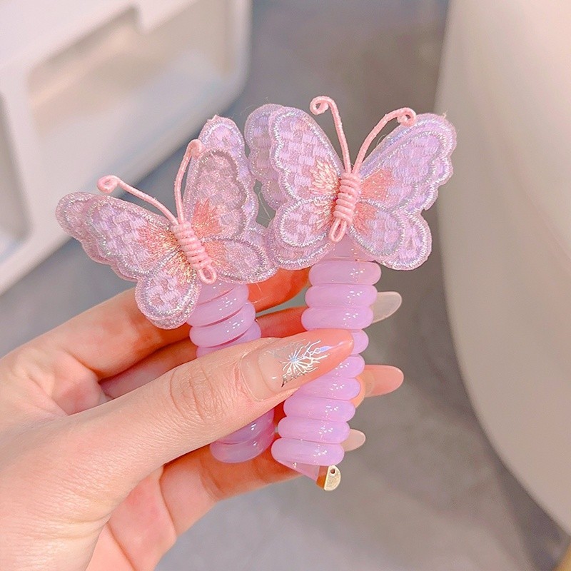 Trẻ Em Phong Cách Mới Bướm Điện Thoại Dây Tóc Đàn Hồi Cao Băng Đô Bé Gái Buộc Bím Tóc Xoăn Phụ Kiện Tóc