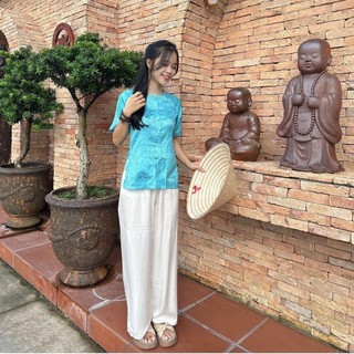 Bà ba gấm tay ngắn quần đen có túi, đồ bộ bà ba miền tây Áo