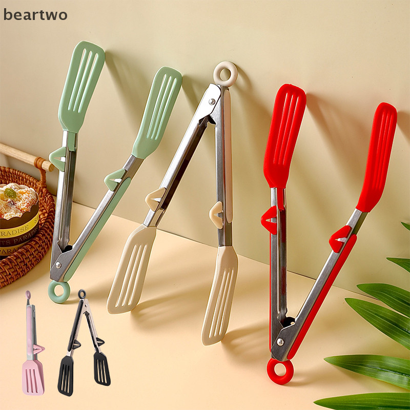 < Beartwo > Kẹp thực phẩm bằng thép không gỉ Kẹp bếp bằng silicon chống trượt Kẹp nấu ăn Bbq Dụng cụ Salad nướng Phụ kiện nhà bếp Đẹp