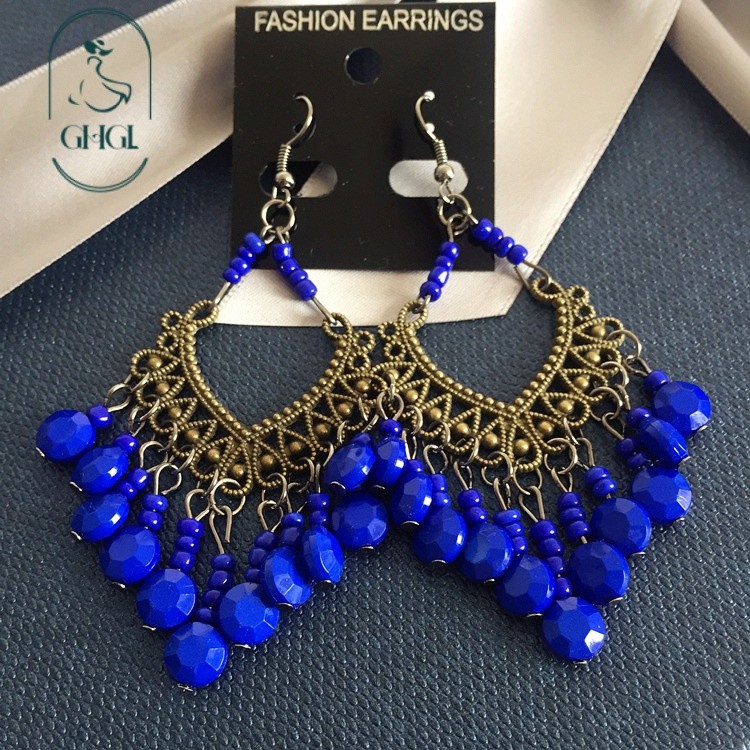 [Ghgl] Hàng có sẵn hs Bông tai ngoại thương phổ biến Phong cách dân tộc Bohemian Bông tai đính cườm dài Bông tai đầy màu sắc dành cho nữ