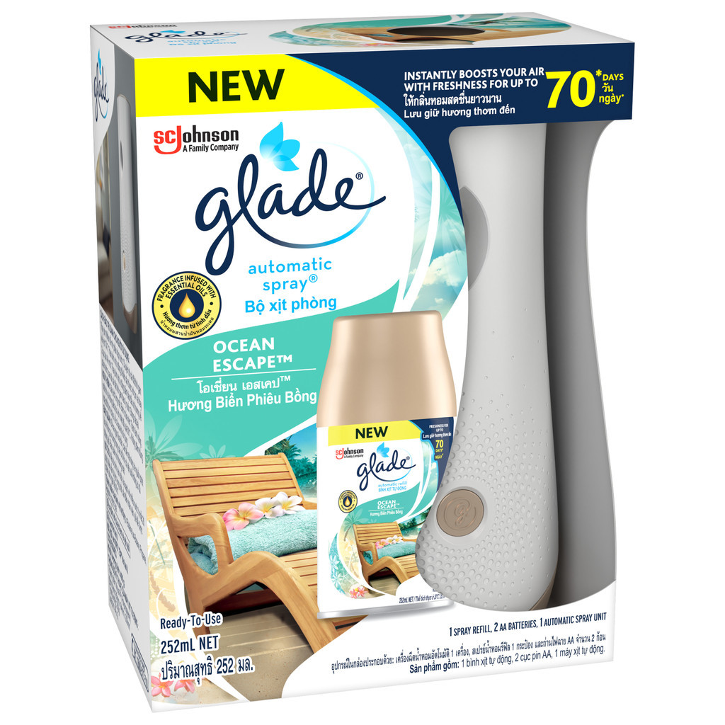 Ảnh GLADE Bộ Máy & Lõi Xịt Phòng Tự Động Hương Biển Phiêu Bồng 252ml 1