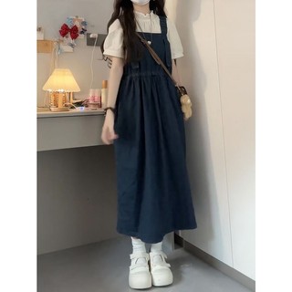 Hai Cái / bộ Ngọt Ngào Phong Cách Preppy Retro Giảm Tuổi Dây Đeo Denim Nữ Sinh Viên + Áo Sơ Mi Tay Ngắn Cổ Đứng 8.
