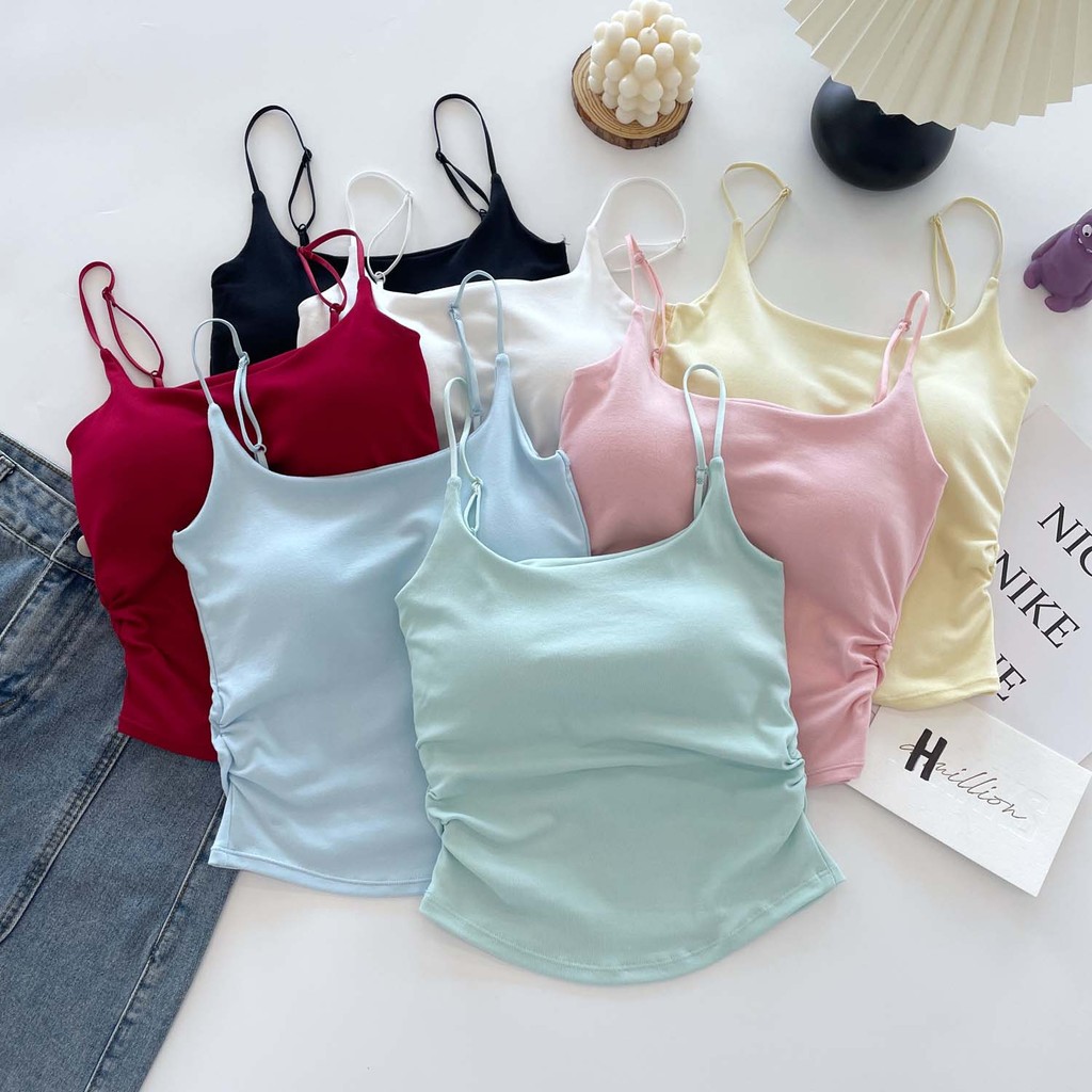 Áo Vest Nữ Có Miếng Lót Thường Ngày Trơn Cơ Bản Tank Top Sweet Girl Crop Top Slim Fit Camisole