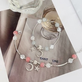 Vòng tay đính cườm Star Moon - Vòng tay hạt pha lê - Vòng tay đính cườm màu hồng có thể điều chỉnh - Trang sức nữ ngọt ngào - Phụ kiện thời trang - Vòng tay phong cách INS Hàn Quốc - Quà tặng vòng tay quyến rũ